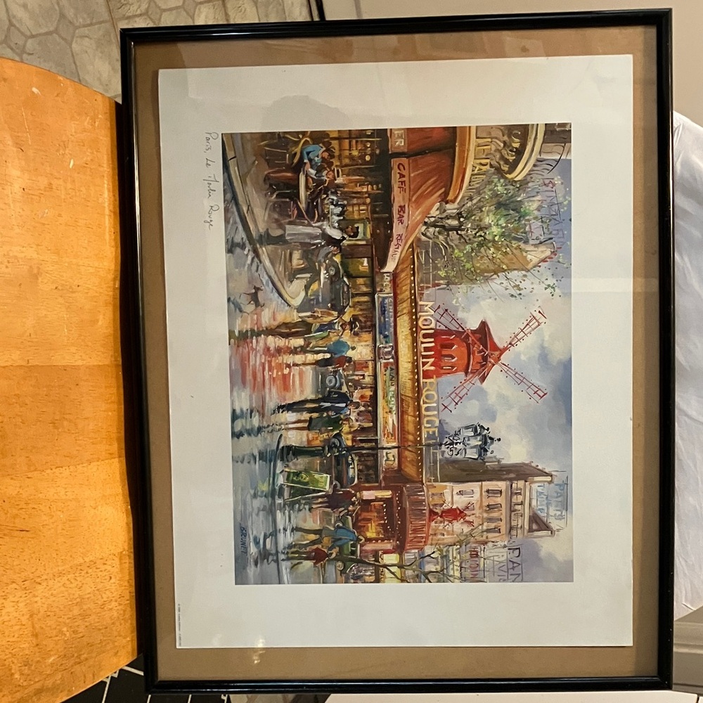 Beautiful , 16”-20”. Glass framed water color , artist signed Brunet Paris , Le - Picture 13 of 13